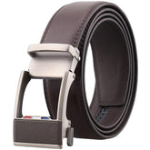 Amedeo Exclusive Men's Brown Slide Click Buckle Brown Leather Belt - Amedeo Exclusive